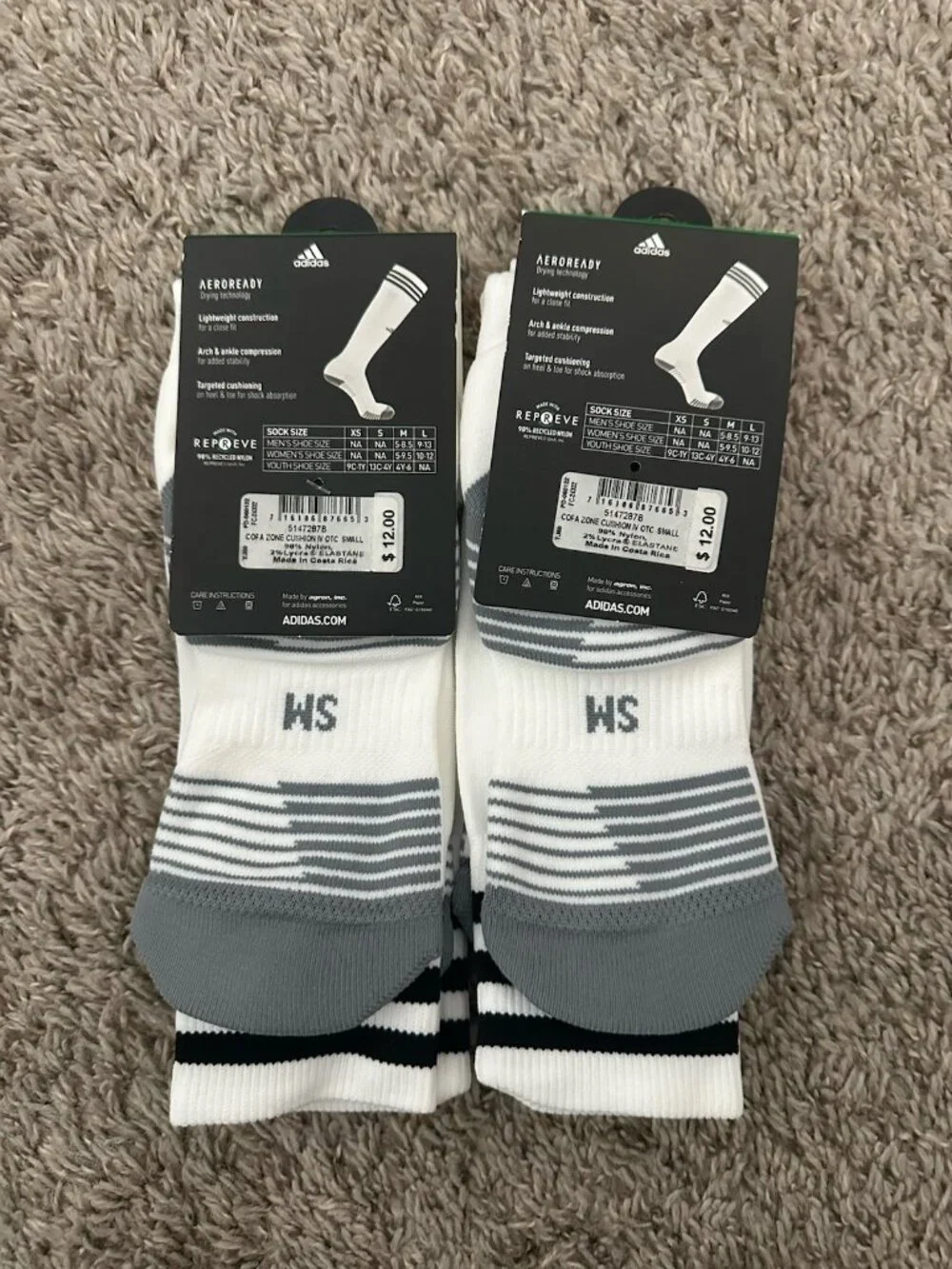 2X Adidas Copa Zone Cushion Climalite Soccer Socks Black White Size Small